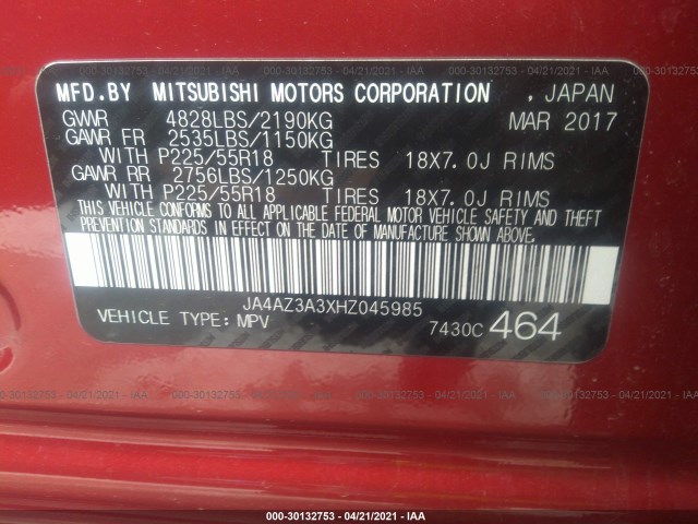 Photo 8 VIN: JA4AZ3A3XHZ045985 - MITSUBISHI OUTLANDER 