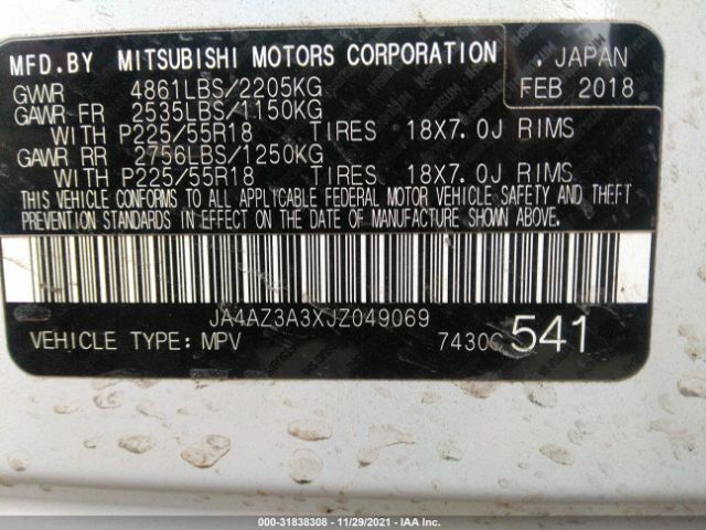 Photo 8 VIN: JA4AZ3A3XJZ049069 - MITSUBISHI OUTLANDER 