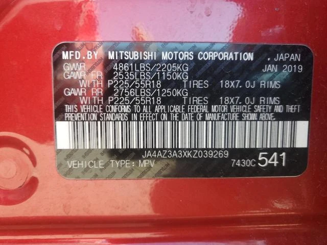 Photo 11 VIN: JA4AZ3A3XKZ039269 - MITSUBISHI OUTLANDER 