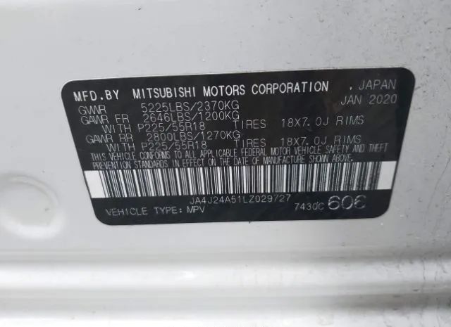 Photo 8 VIN: JA4J24A51LZ029727 - MITSUBISHI OUTLANDER 