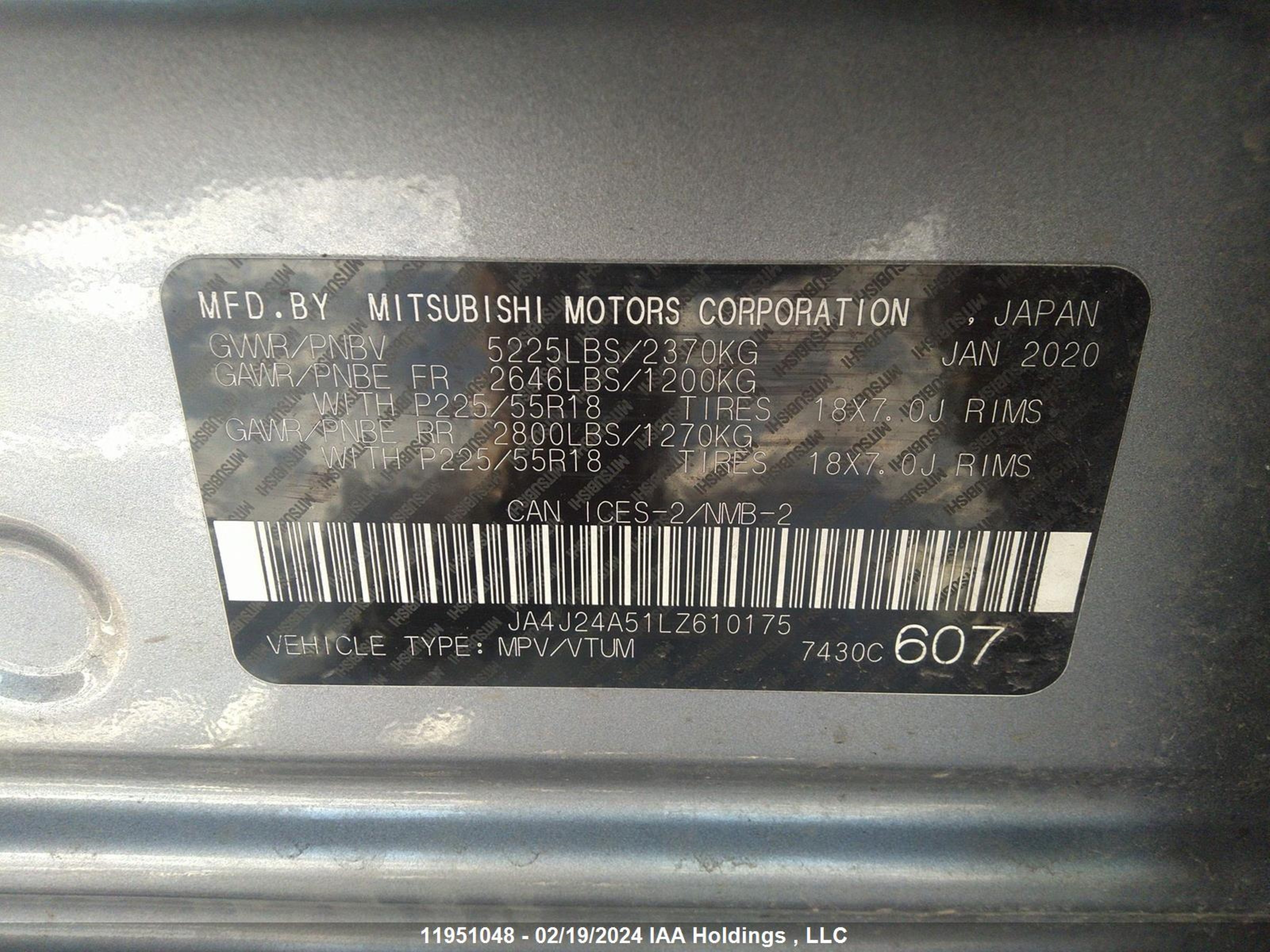 Photo 8 VIN: JA4J24A51LZ610175 - MITSUBISHI OUTLANDER 