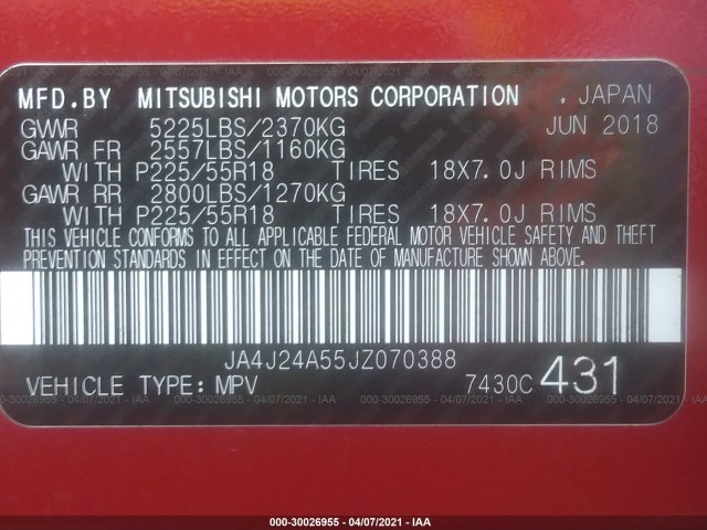 Photo 8 VIN: JA4J24A55JZ070388 - MITSUBISHI OUTLANDER 