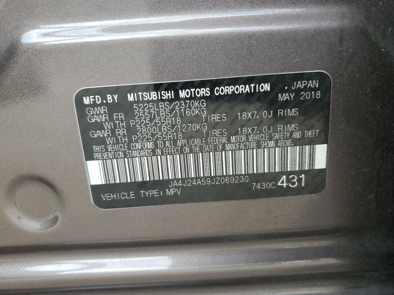 Photo 12 VIN: JA4J24A59JZ069230 - MITSUBISHI OUTLANDER 