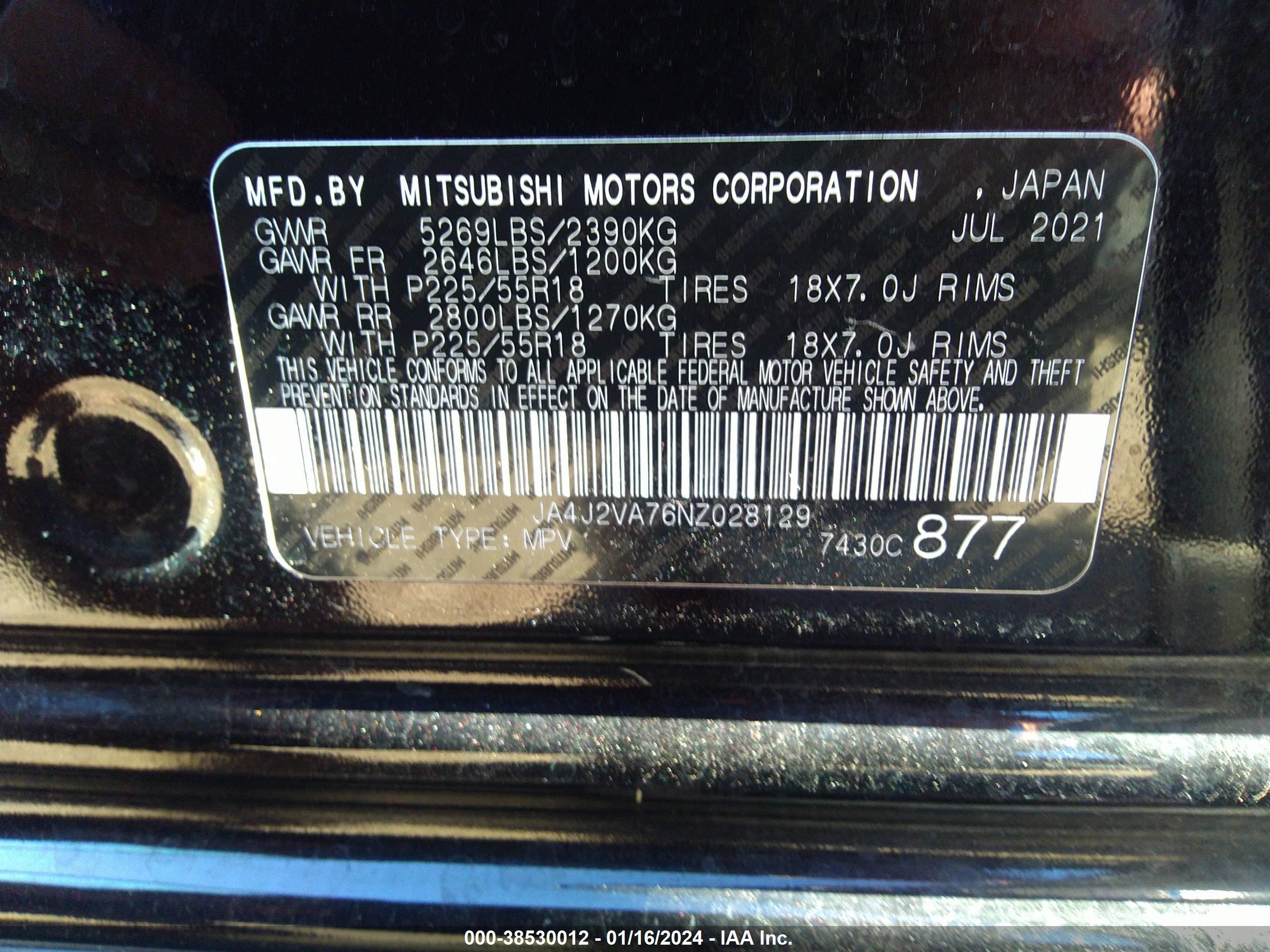 Photo 8 VIN: JA4J2VA76NZ028129 - MITSUBISHI OUTLANDER 