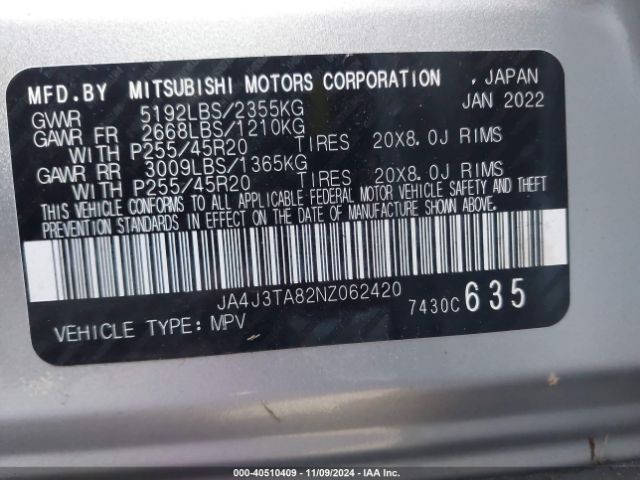 Photo 8 VIN: JA4J3TA82NZ062420 - MITSUBISHI OUTLANDER 