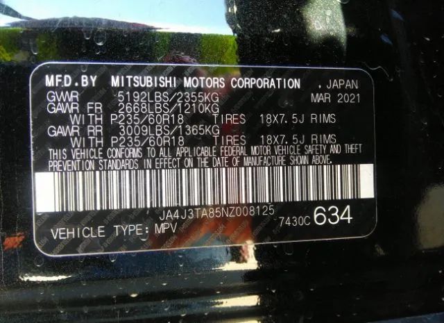 Photo 8 VIN: JA4J3TA85NZ008125 - MITSUBISHI OUTLANDER 