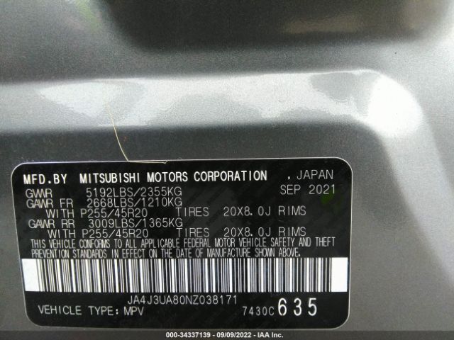 Photo 8 VIN: JA4J3UA80NZ038171 - MITSUBISHI OUTLANDER 