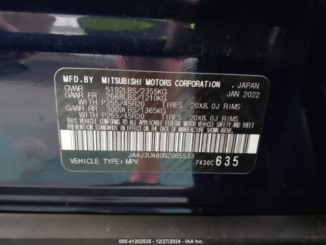 Photo 8 VIN: JA4J3UA80NZ065533 - MITSUBISHI OUTLANDER 