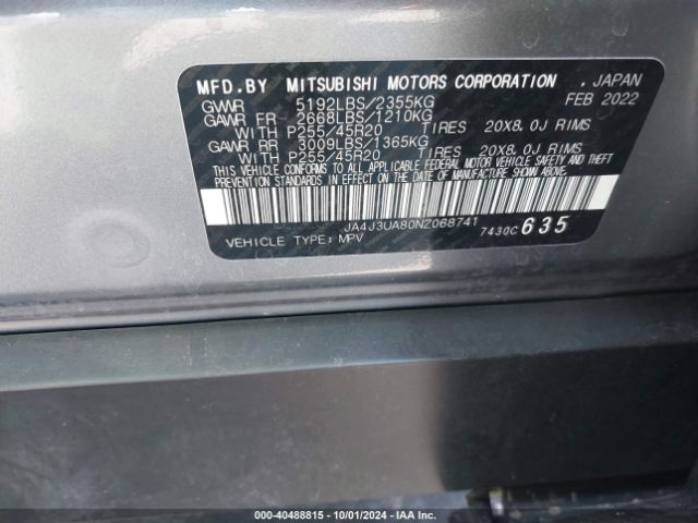 Photo 8 VIN: JA4J3UA80NZ068741 - MITSUBISHI OUTLANDER 