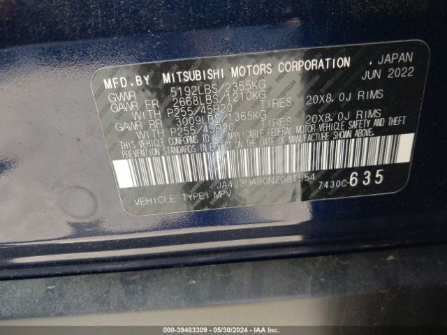 Photo 8 VIN: JA4J3UA80NZ081554 - MITSUBISHI OUTLANDER 