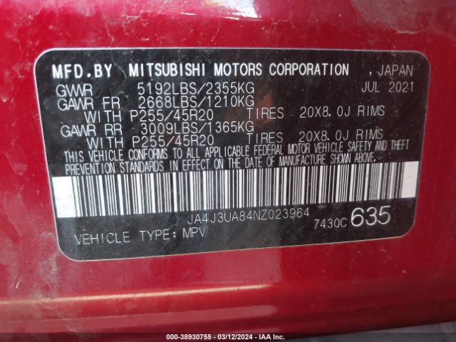 Photo 8 VIN: JA4J3UA84NZ023964 - MITSUBISHI OUTLANDER 