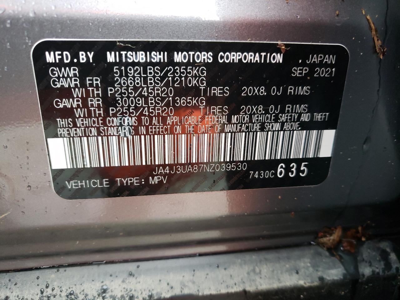 Photo 12 VIN: JA4J3UA87NZ039530 - MITSUBISHI OUTLANDER 