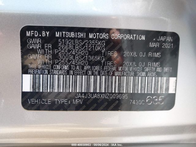 Photo 8 VIN: JA4J3UA8XNZ009695 - MITSUBISHI OUTLANDER 