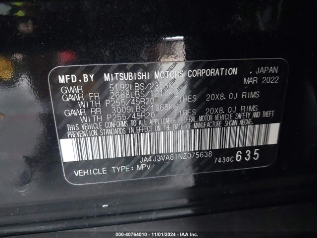 Photo 8 VIN: JA4J3VA81NZ075638 - MITSUBISHI OUTLANDER 