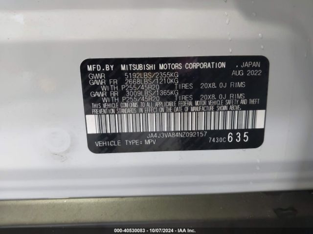 Photo 8 VIN: JA4J3VA84NZ092157 - MITSUBISHI OUTLANDER 