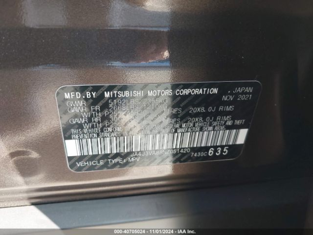 Photo 8 VIN: JA4J3VA88NZ051420 - MITSUBISHI OUTLANDER 