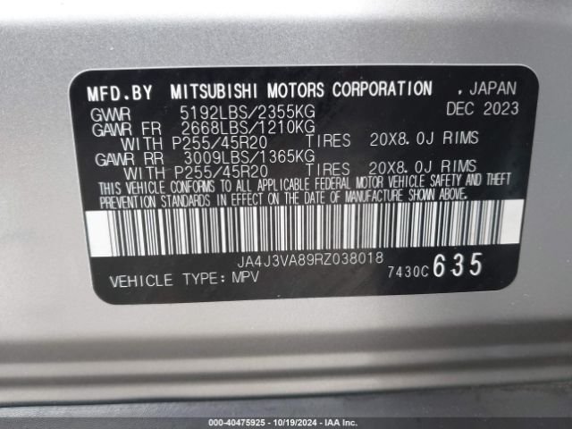 Photo 8 VIN: JA4J3VA89RZ038018 - MITSUBISHI OUTLANDER 