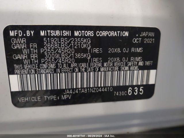 Photo 8 VIN: JA4J4TA81NZ044410 - MITSUBISHI OUTLANDER 