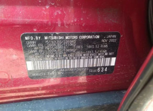 Photo 8 VIN: JA4J4TA81PZ021583 - MITSUBISHI OUTLANDER 