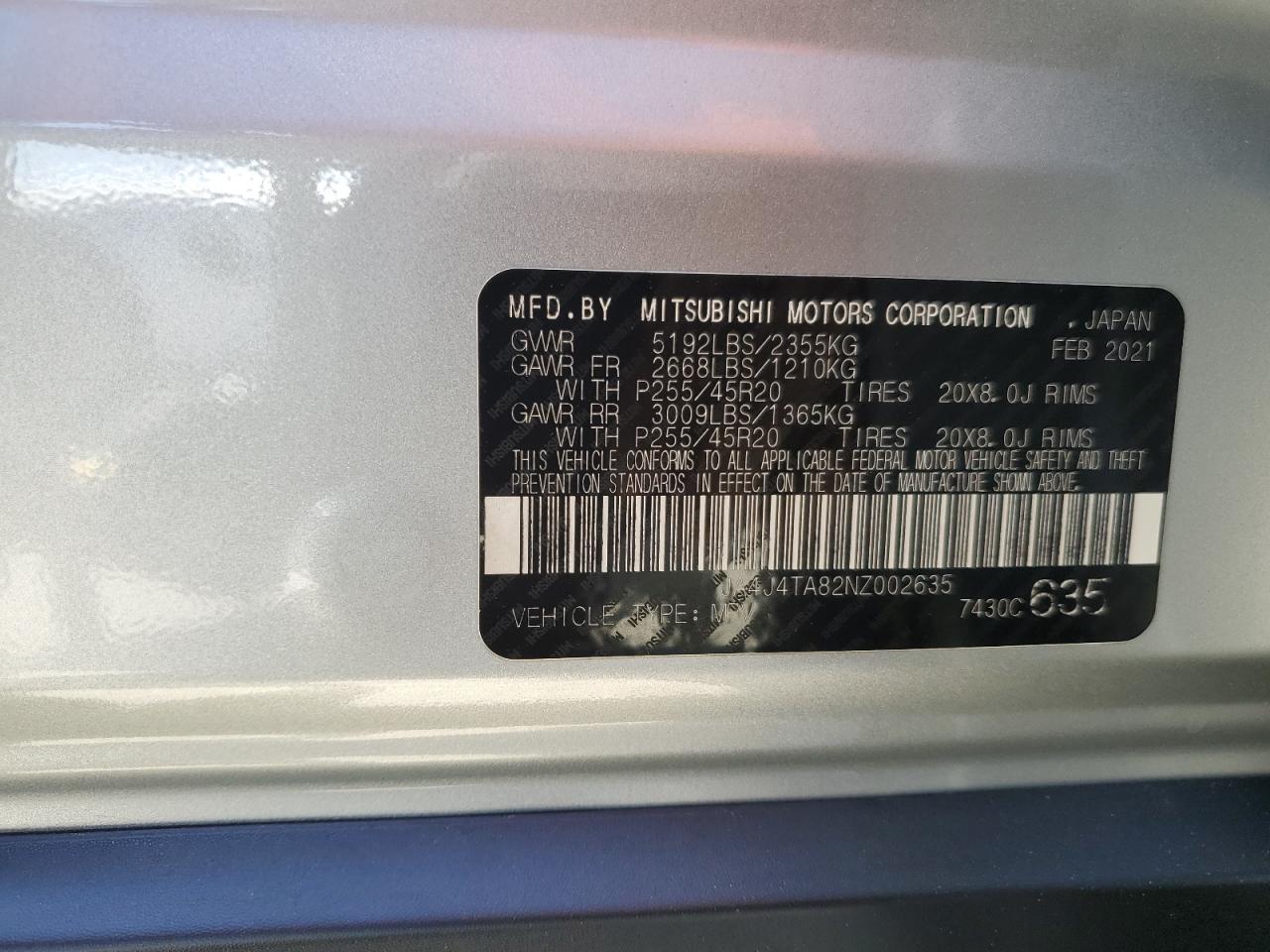 Photo 12 VIN: JA4J4TA82NZ002635 - MITSUBISHI OUTLANDER 