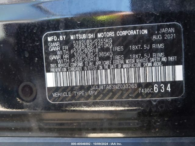 Photo 8 VIN: JA4J4TA83NZ033263 - MITSUBISHI OUTLANDER 