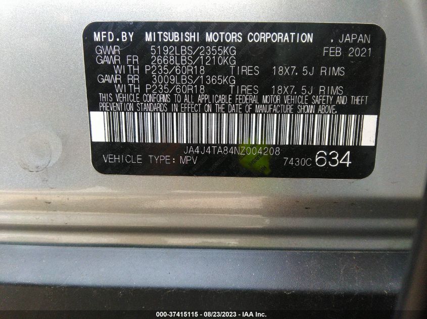 Photo 8 VIN: JA4J4TA84NZ004208 - MITSUBISHI OUTLANDER 