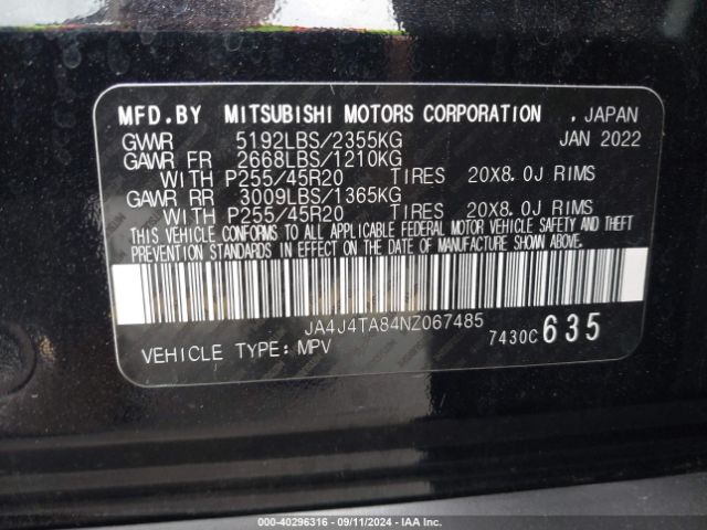 Photo 8 VIN: JA4J4TA84NZ067485 - MITSUBISHI OUTLANDER 