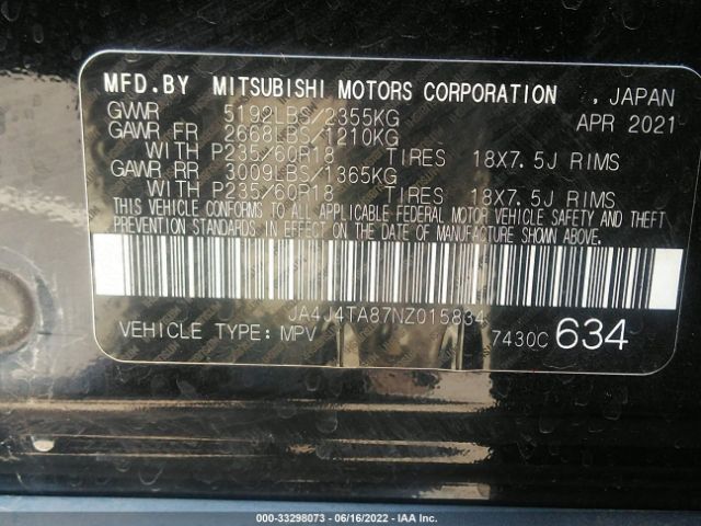 Photo 8 VIN: JA4J4TA87NZ015834 - MITSUBISHI OUTLANDER 