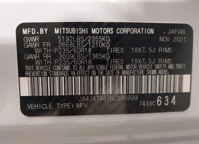 Photo 8 VIN: JA4J4TA87NZ035999 - MITSUBISHI OUTLANDER 