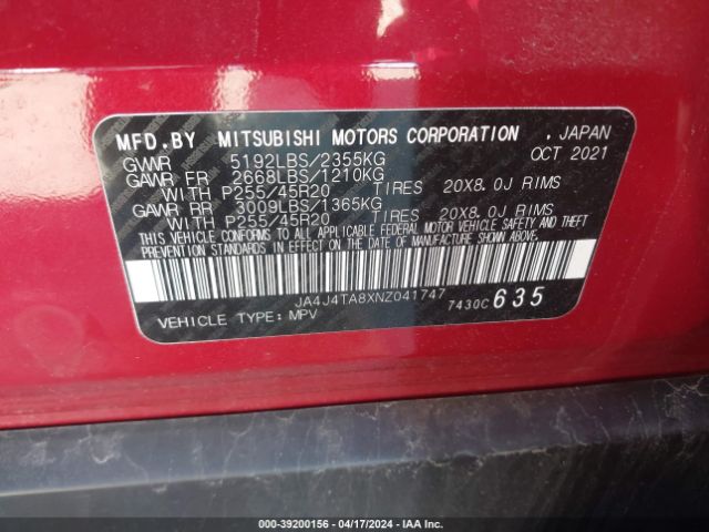 Photo 8 VIN: JA4J4TA8XNZ041747 - MITSUBISHI OUTLANDER 