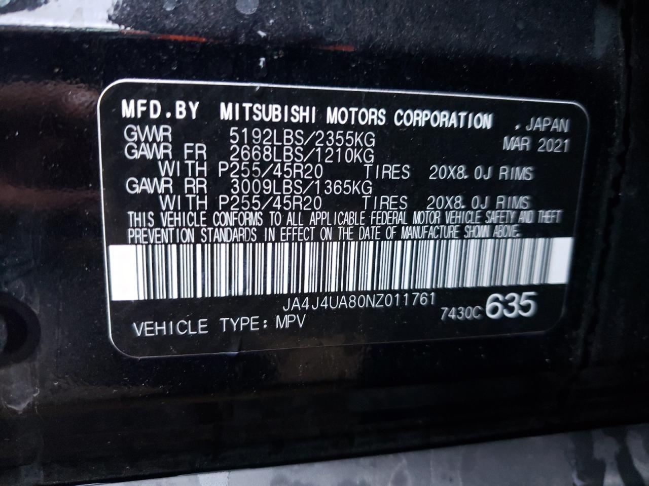 Photo 12 VIN: JA4J4UA80NZ011761 - MITSUBISHI OUTLANDER 