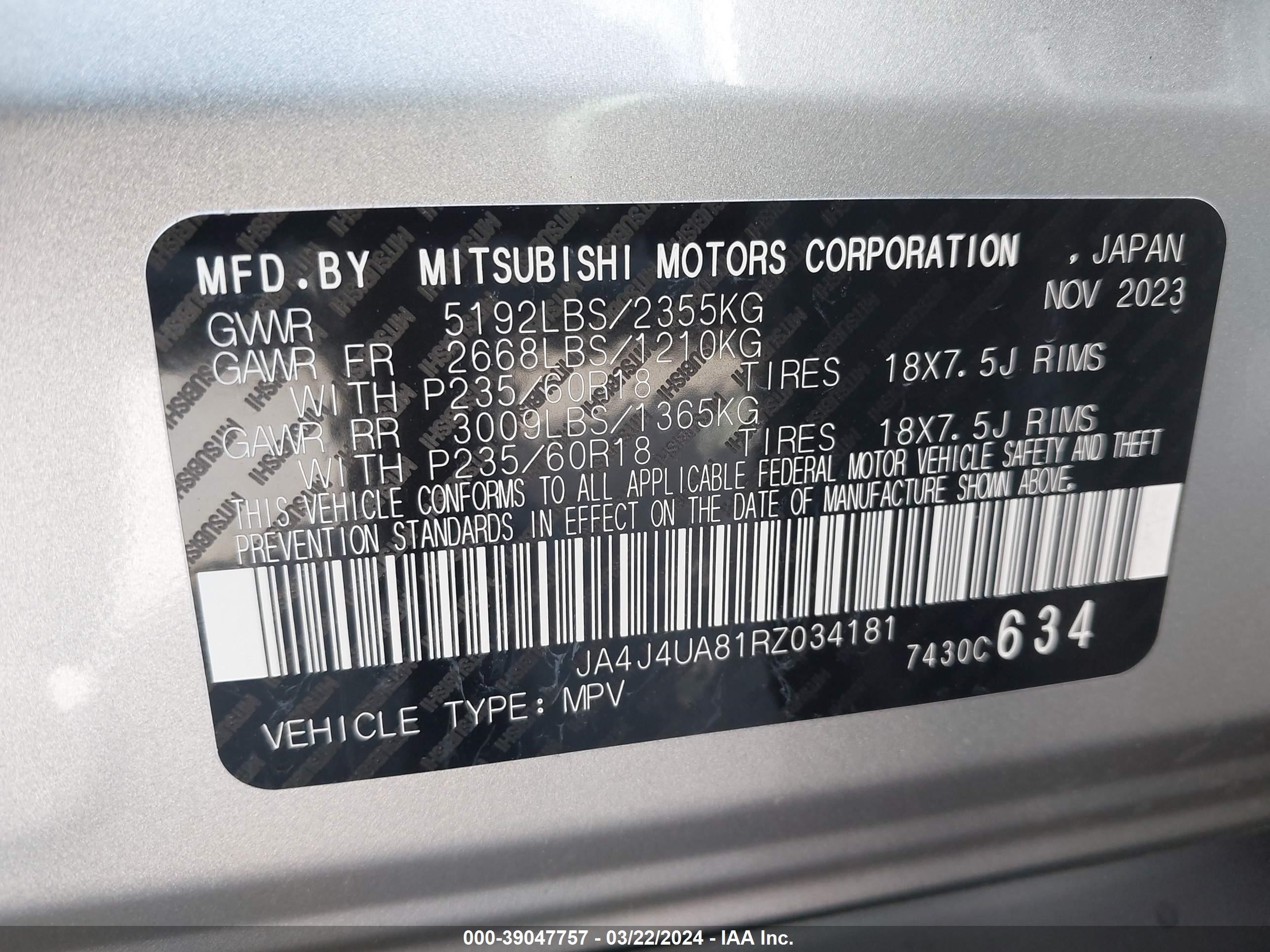 Photo 4 VIN: JA4J4UA81RZ034181 - MITSUBISHI OUTLANDER 