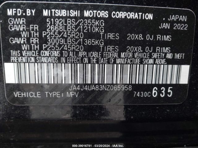 Photo 8 VIN: JA4J4UA83NZ065958 - MITSUBISHI OUTLANDER 