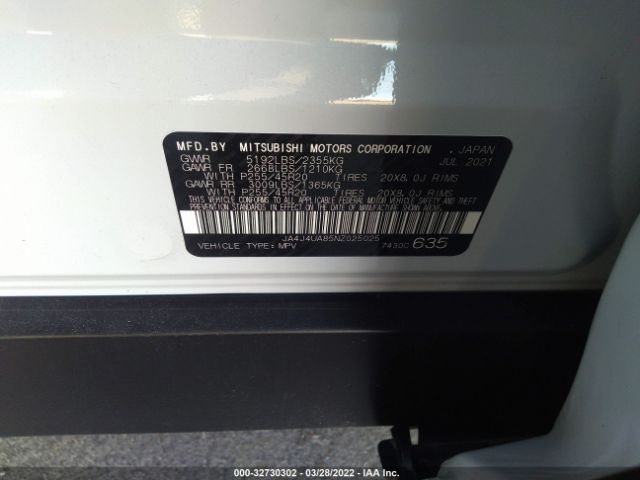 Photo 8 VIN: JA4J4UA85NZ025025 - MITSUBISHI OUTLANDER 