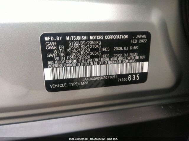 Photo 8 VIN: JA4J4UA85NZ071051 - MITSUBISHI OUTLANDER 