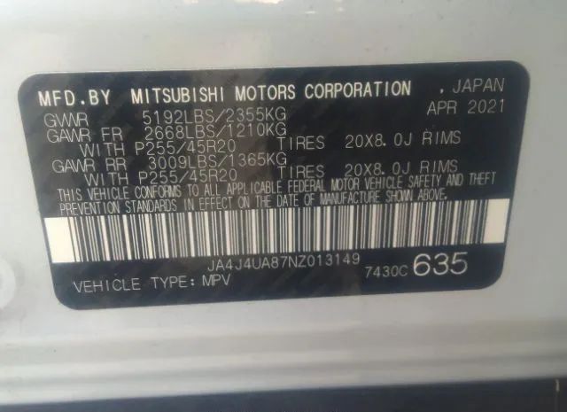 Photo 8 VIN: JA4J4UA87NZ013149 - MITSUBISHI OUTLANDER 