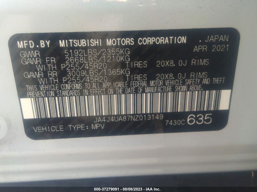 Photo 8 VIN: JA4J4UA87NZ013149 - MITSUBISHI OUTLANDER 