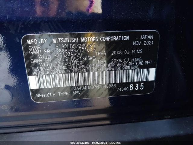 Photo 8 VIN: JA4J4UA87NZ048886 - MITSUBISHI OUTLANDER 