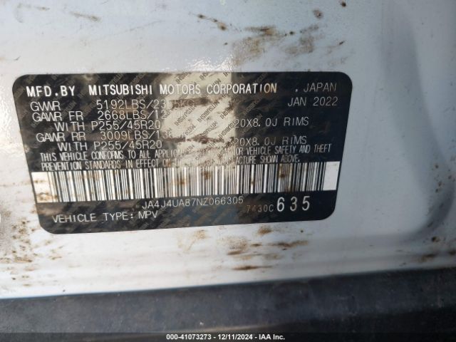 Photo 8 VIN: JA4J4UA87NZ066305 - MITSUBISHI OUTLANDER 