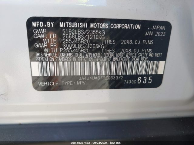 Photo 8 VIN: JA4J4UA87PZ033372 - MITSUBISHI OUTLANDER 