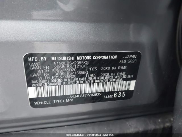 Photo 8 VIN: JA4J4UA87PZ039351 - MITSUBISHI OUTLANDER 