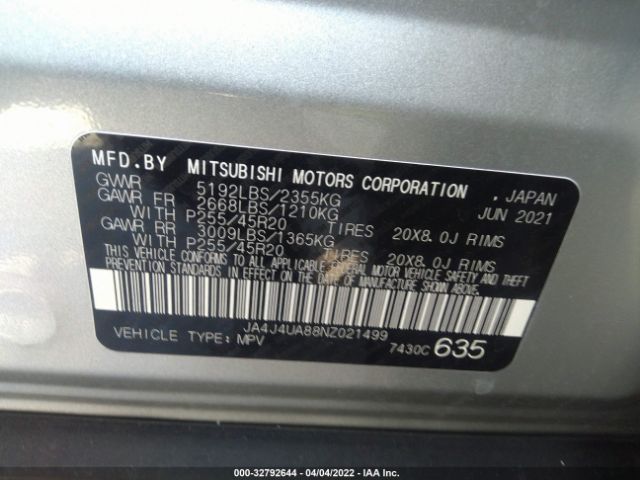 Photo 8 VIN: JA4J4UA88NZ021499 - MITSUBISHI OUTLANDER 