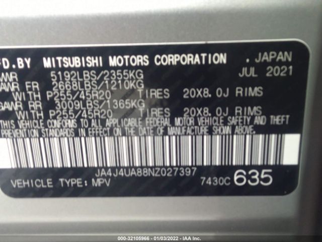 Photo 8 VIN: JA4J4UA88NZ027397 - MITSUBISHI OUTLANDER 