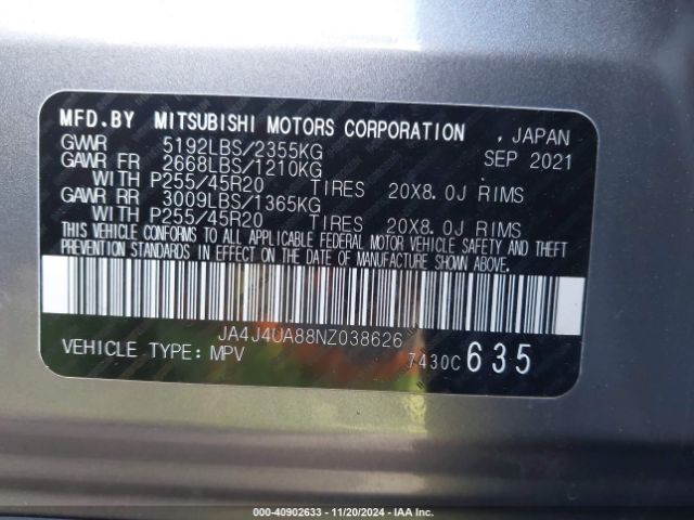 Photo 8 VIN: JA4J4UA88NZ038626 - MITSUBISHI OUTLANDER 