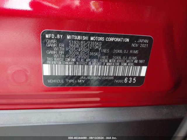 Photo 8 VIN: JA4J4UA88NZ054986 - MITSUBISHI OUTLANDER 