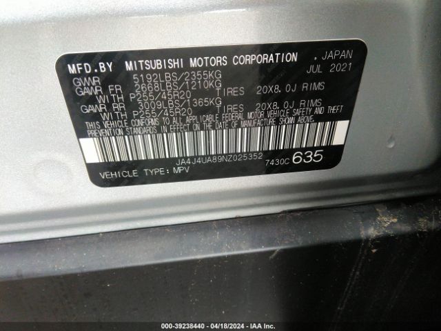 Photo 8 VIN: JA4J4UA89NZ025352 - MITSUBISHI OUTLANDER 