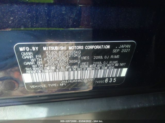 Photo 8 VIN: JA4J4UA8XNZ037297 - MITSUBISHI OUTLANDER 