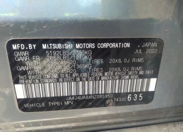 Photo 8 VIN: JA4J4UA8XNZ085950 - MITSUBISHI OUTLANDER 