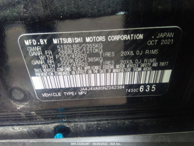 Photo 8 VIN: JA4J4VA80NZ042384 - MITSUBISHI OUTLANDER 