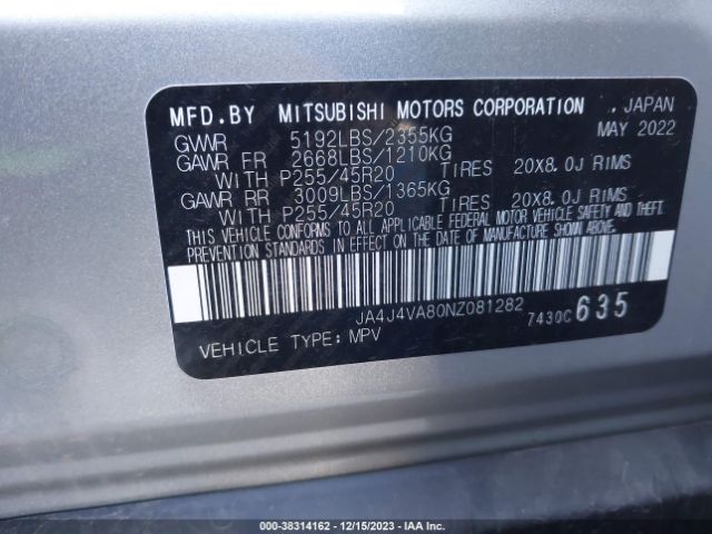 Photo 8 VIN: JA4J4VA80NZ081282 - MITSUBISHI OUTLANDER 